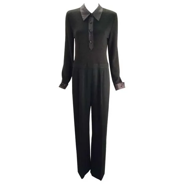1980s Valentino Miss V Black Sweater Knit Jumpsuit