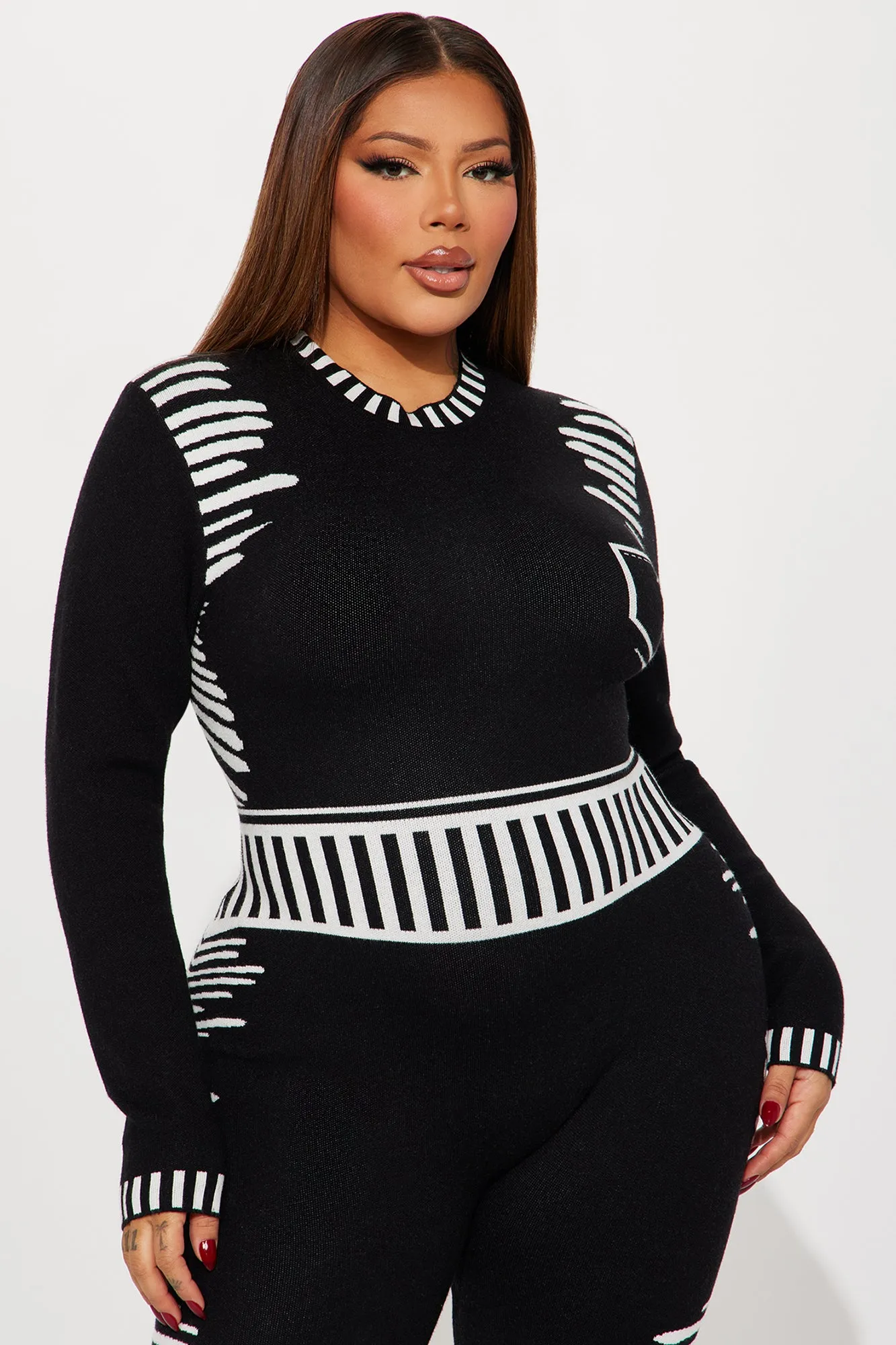 All In The Mix Sweater Jumpsuit - Black/White