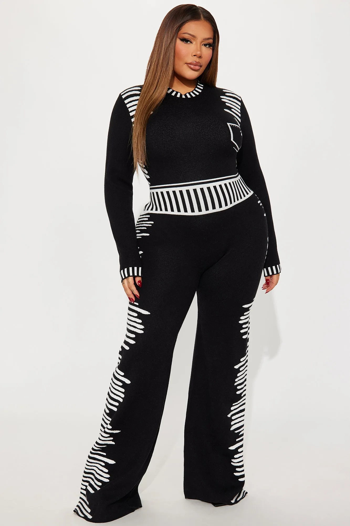 All In The Mix Sweater Jumpsuit - Black/White