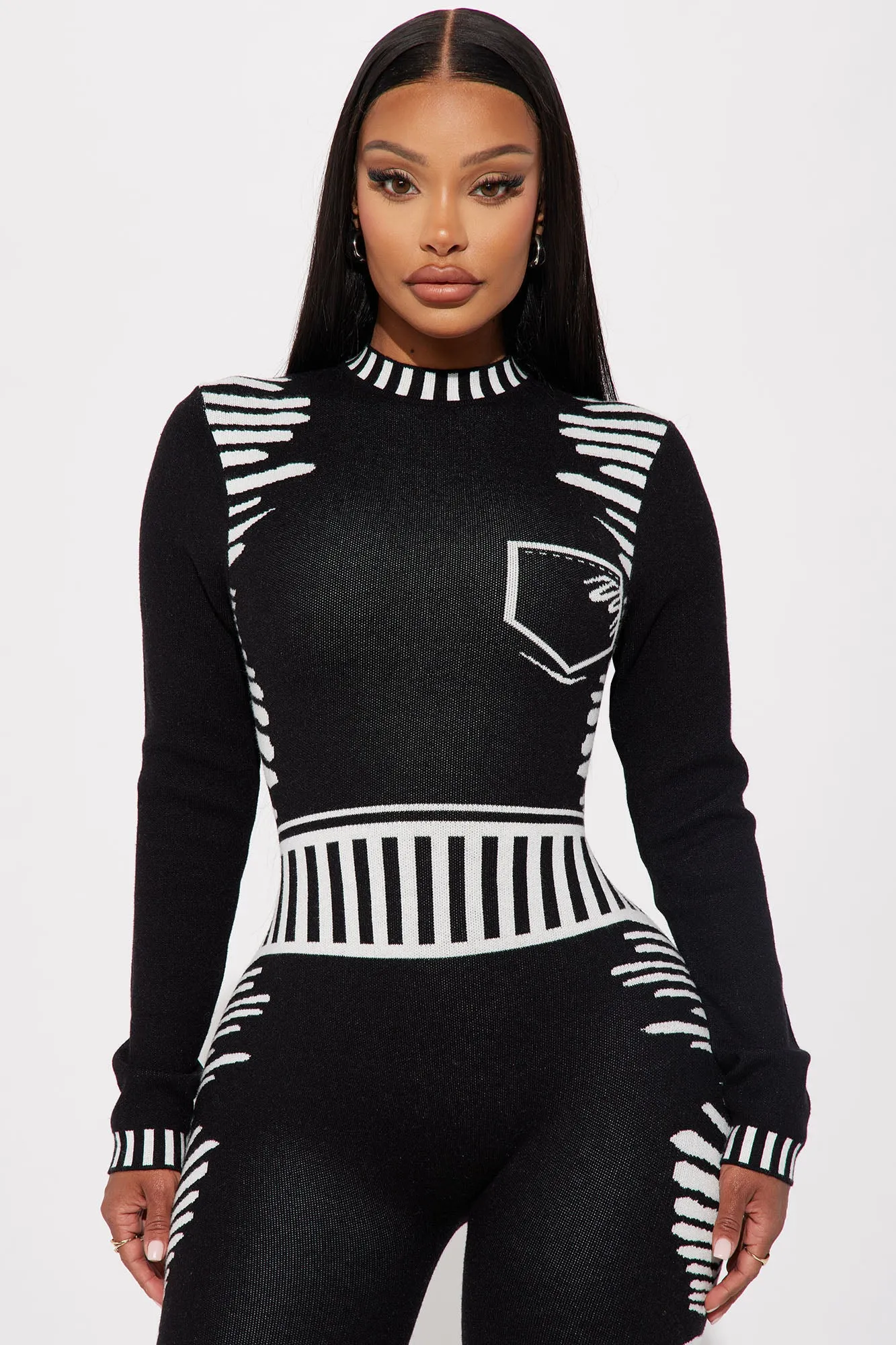All In The Mix Sweater Jumpsuit - Black/White