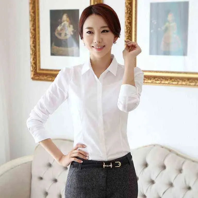 Autumn Womens Button Up Shirt Cotton Tops and Blouses Casual Long Sleeve Ladies Shirts Pink/White Blusas Blusa Feminina Tops