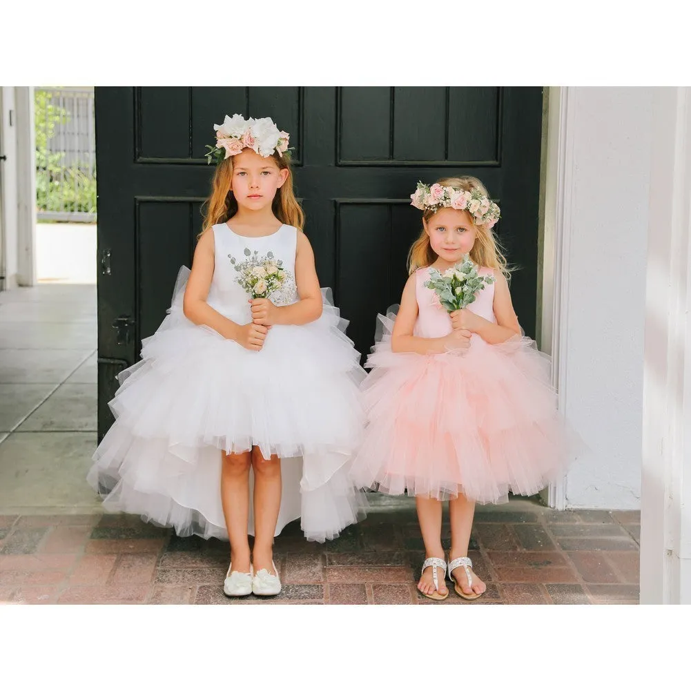 Baby Girls Ivory Hi-Low Multi Level Ruffle Tutu Flower Girl Dress 6-24M