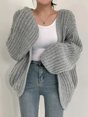 binfenxie Women Cardigan Sweater Coat Casual Loose Knitted Solid Coat Lantern Sleeve Sweet Overcoat For Women Autumn Winter