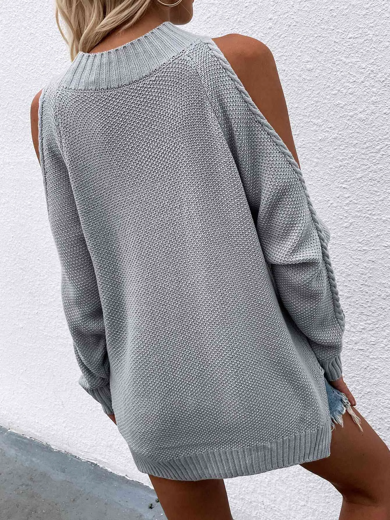 Cable-Knit Cold Shoulder Sweater