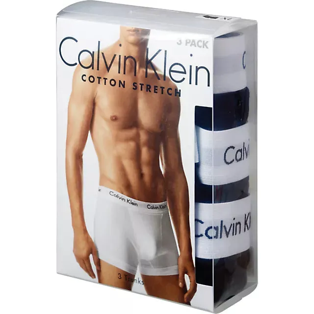 Calvin Klein TRUNK 3 Pack Mens Cotton Stretch Underwear Black/Blu/Blu
