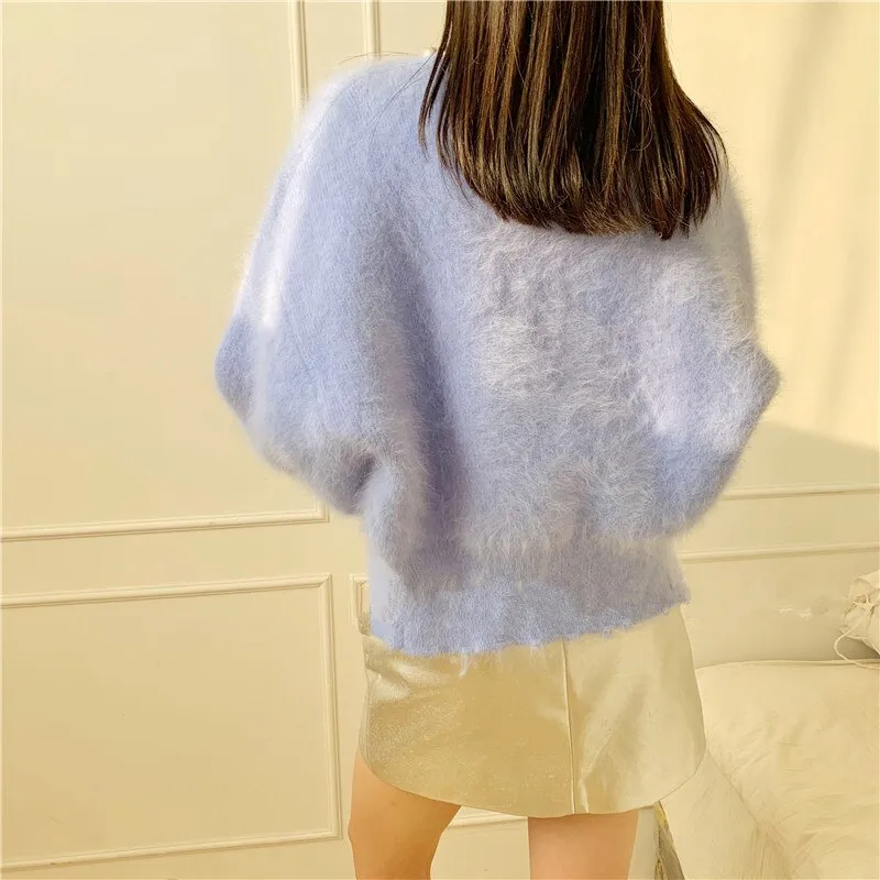 Chicmy Sweater Mink Cardigans Women Winter Jacket Coat Solid White Pink Overcoat Fashion Soft Lantern Sleeve Pearl Beaded Sweater Coat