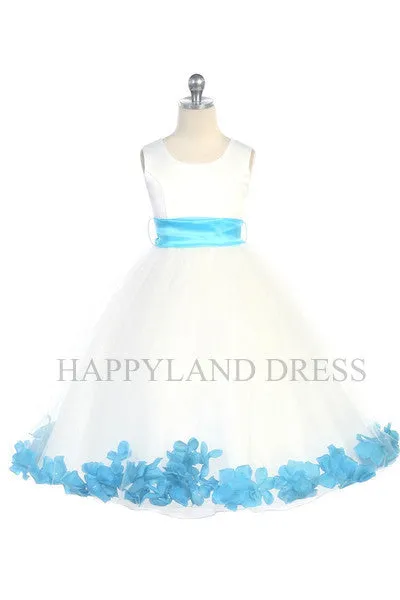 D2570 Ivory Dress with Flower Petals and Sash (26 Diff. Colors)