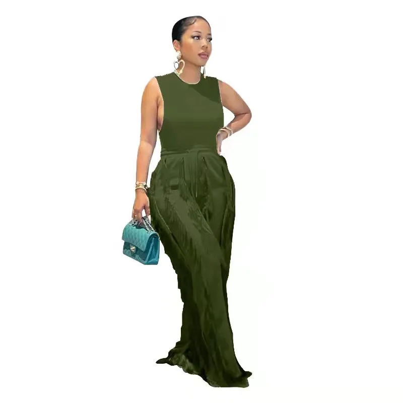 Fashion Tassel Sleeveless Vest Two-Piece Temperament Plus size Jumpsuit (CL10141)