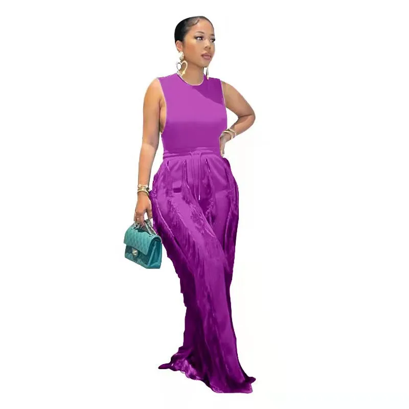 Fashion Tassel Sleeveless Vest Two-Piece Temperament Plus size Jumpsuit (CL10141)