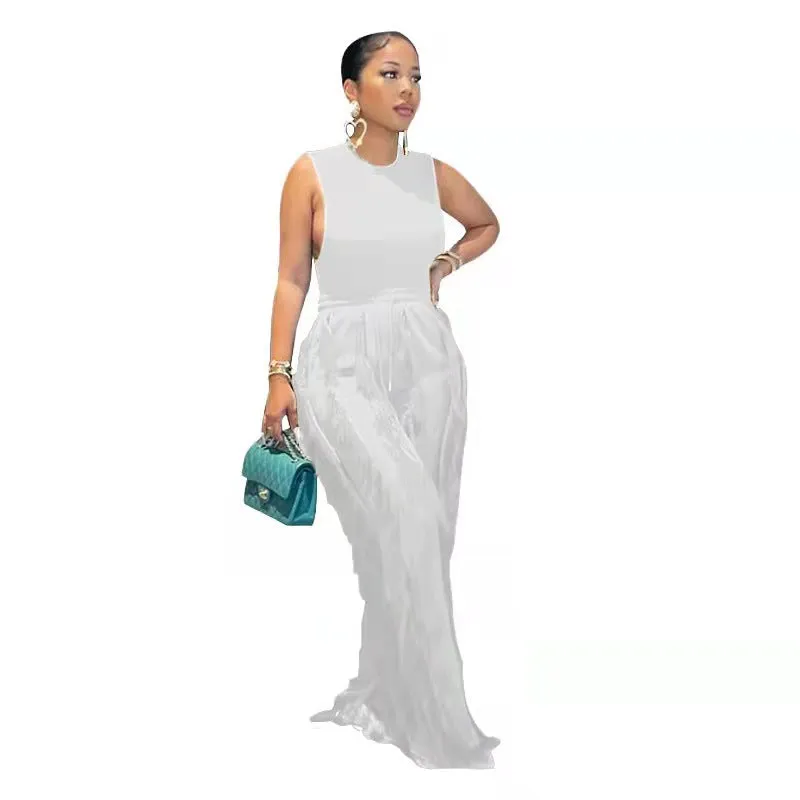Fashion Tassel Sleeveless Vest Two-Piece Temperament Plus size Jumpsuit (CL10141)