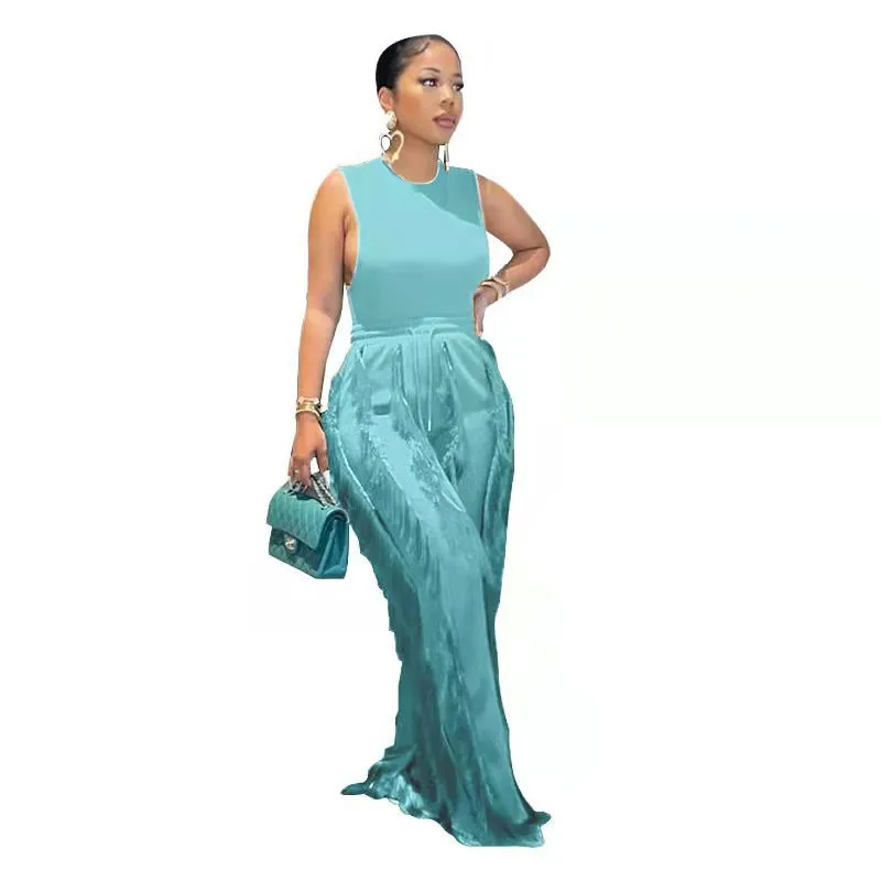 Fashion Tassel Sleeveless Vest Two-Piece Temperament Plus size Jumpsuit (CL10141)