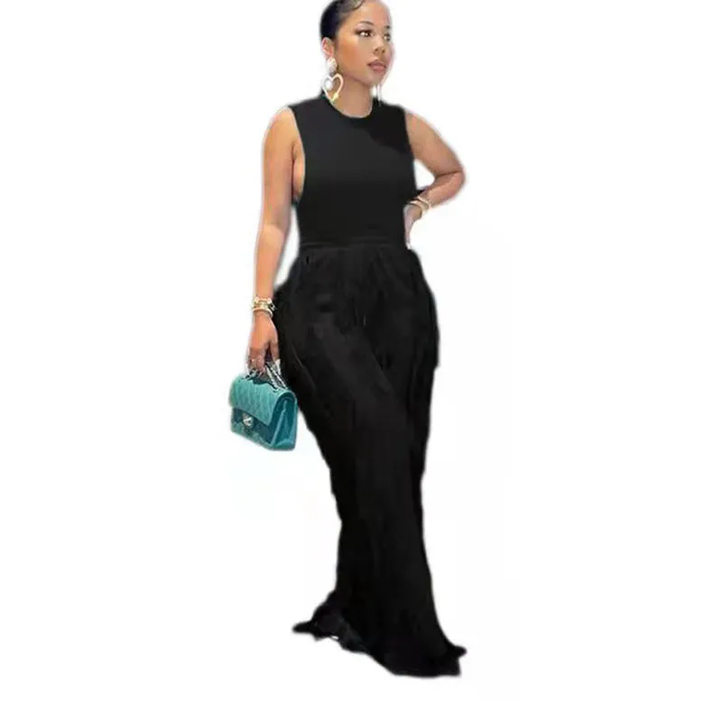 Fashion Tassel Sleeveless Vest Two-Piece Temperament Plus size Jumpsuit (CL10141)
