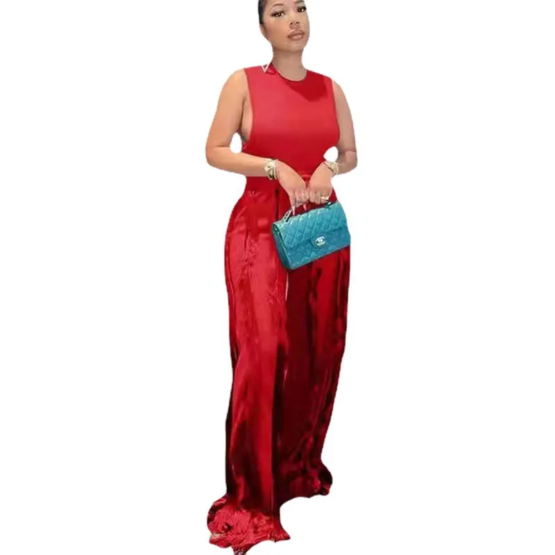 Fashion Tassel Sleeveless Vest Two-Piece Temperament Plus size Jumpsuit (CL10141)
