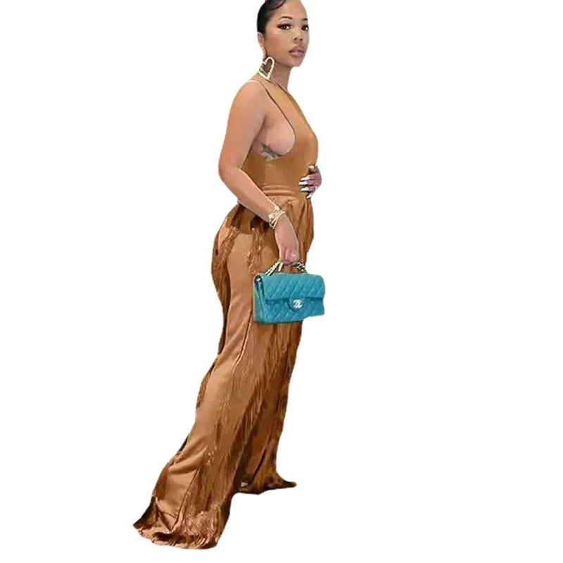 Fashion Tassel Sleeveless Vest Two-Piece Temperament Plus size Jumpsuit (CL10141)