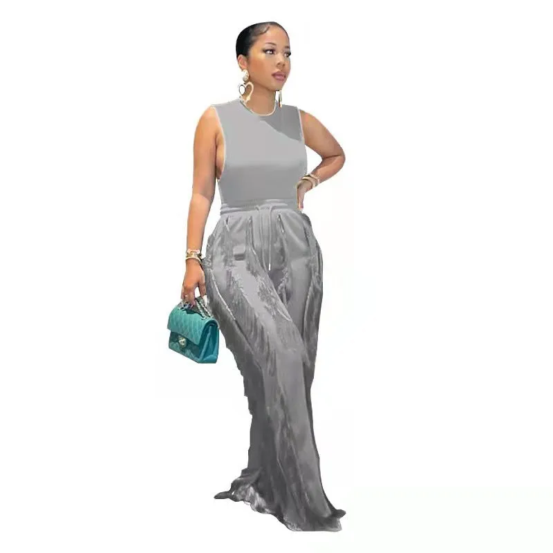 Fashion Tassel Sleeveless Vest Two-Piece Temperament Plus size Jumpsuit (CL10141)