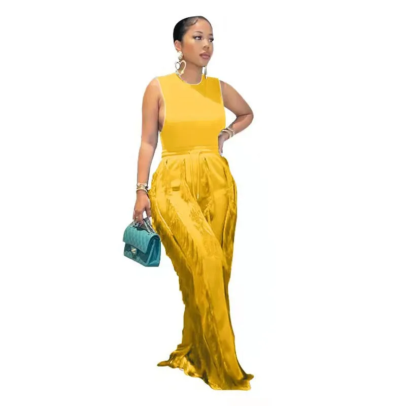Fashion Tassel Sleeveless Vest Two-Piece Temperament Plus size Jumpsuit (CL10141)