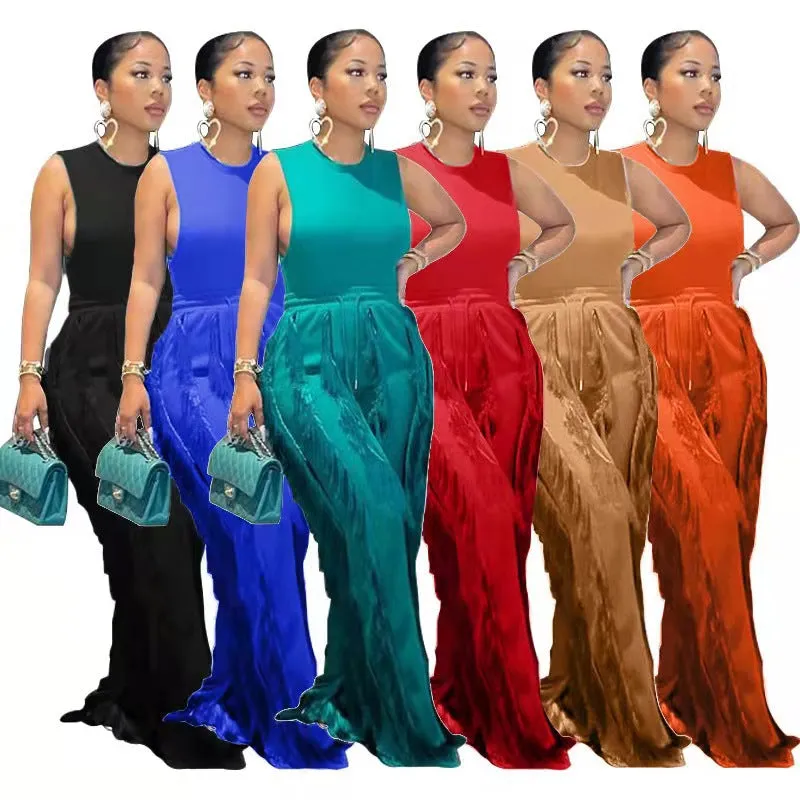 Fashion Tassel Sleeveless Vest Two-Piece Temperament Plus size Jumpsuit (CL10141)
