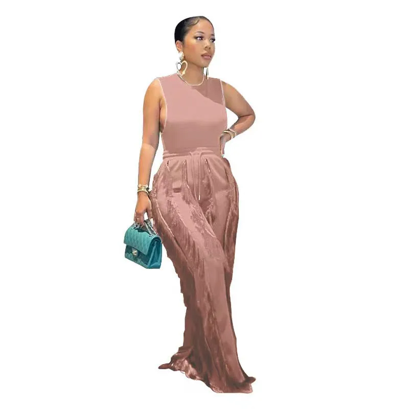 Fashion Tassel Sleeveless Vest Two-Piece Temperament Plus size Jumpsuit (CL10141)