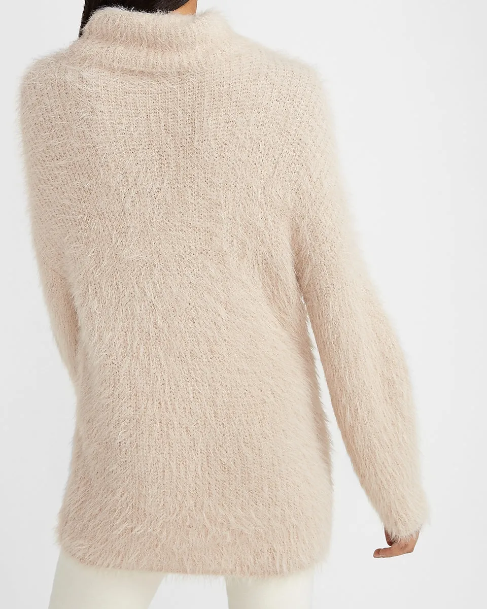 Fuzzy Faux Fur Cowl Neck Sweater in Oyster