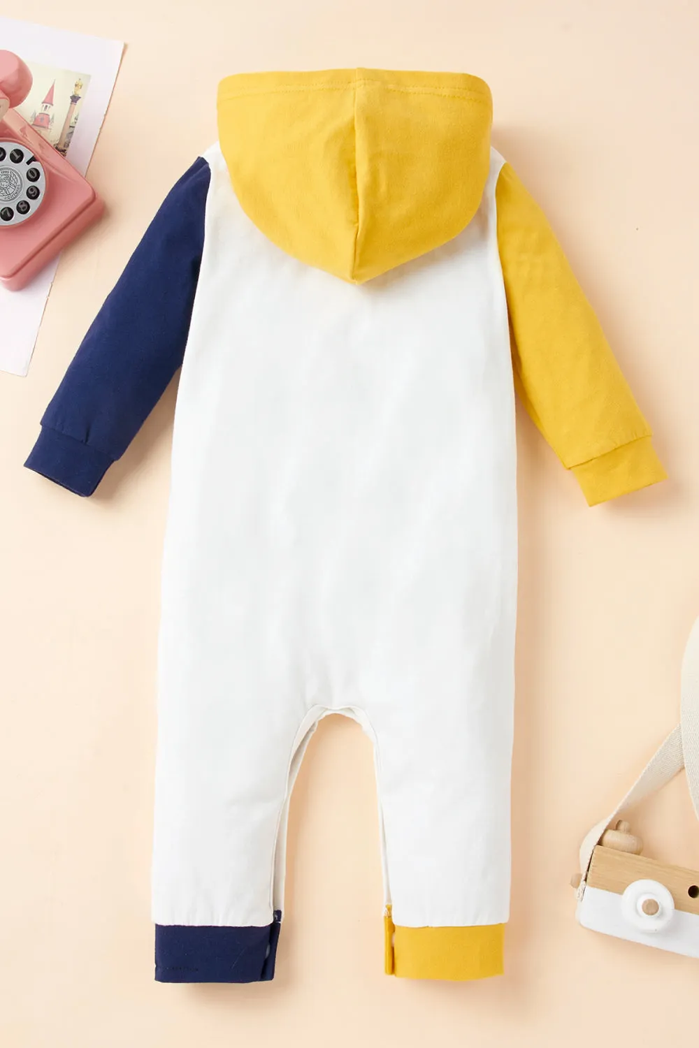 Girls Letter Print Contrast Hooded Jumpsuit