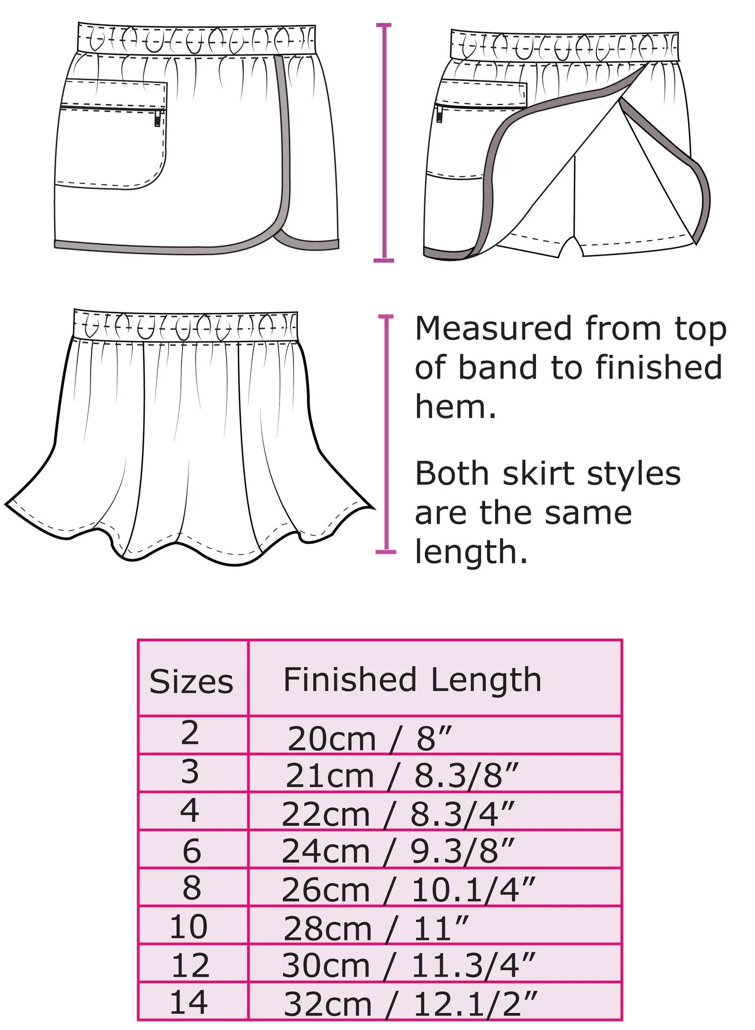 Girls skort/shorts SUZIE SKORT pdf sewing pattern sizes 2 to 14 years, 2 overskirt styles
