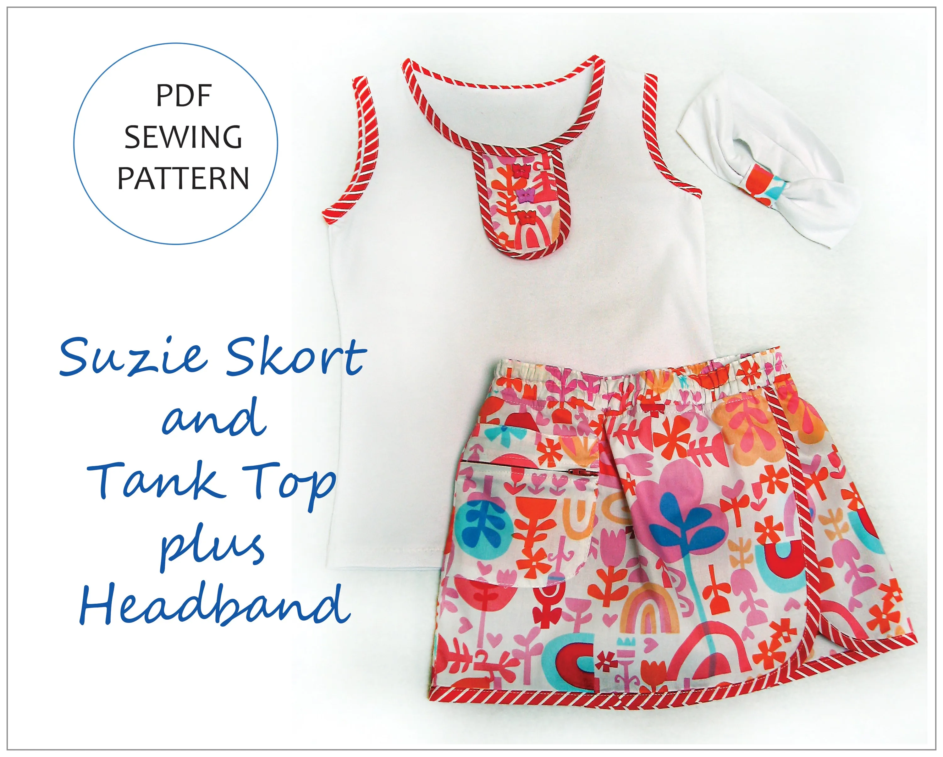 Girls skort/shorts SUZIE SKORT pdf sewing pattern sizes 2 to 14 years, 2 overskirt styles