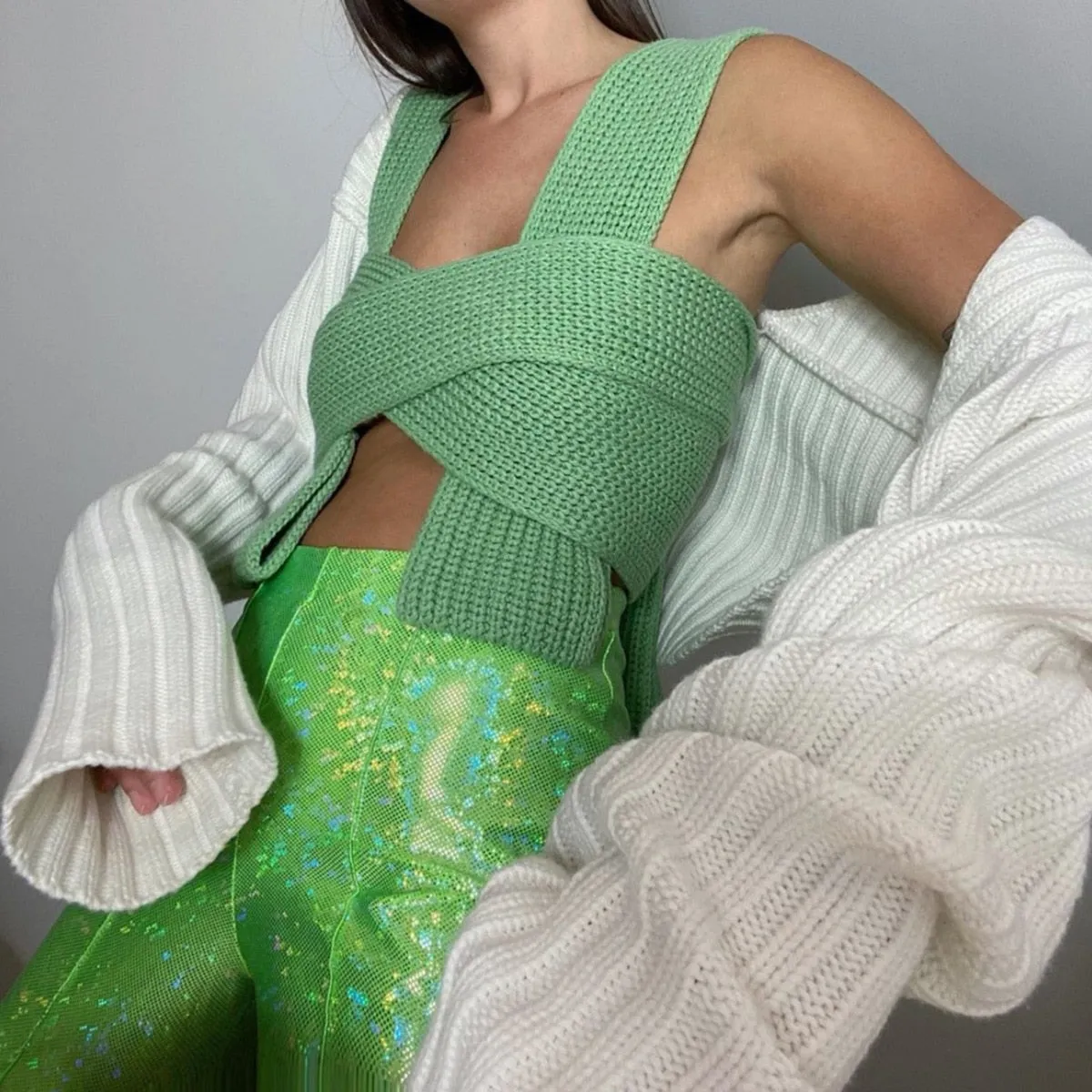 Graduation Dress Sonicelife 2024 Sleeveless Knitted Crop Sweater Autumn Summer Fashion DIY Vest Black Casual Jumper Top Female Pullover Bandage Tops
