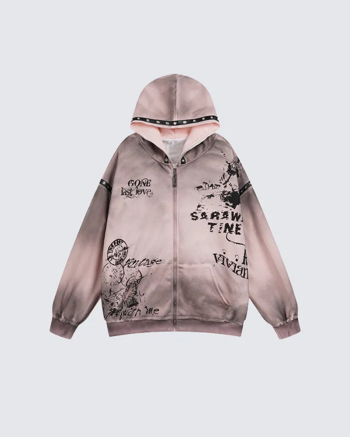 Graffiti Style Zip-Up Hoodie