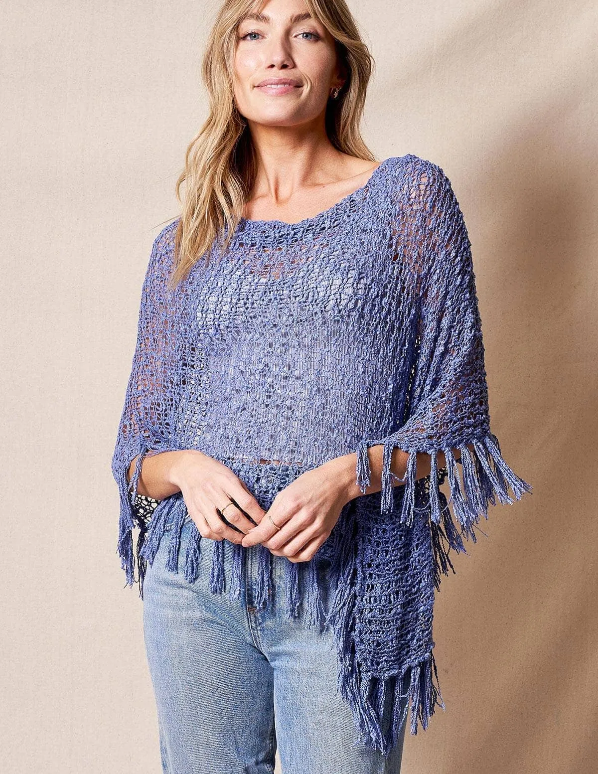 Handwoven Riva Knit Fringe Poncho