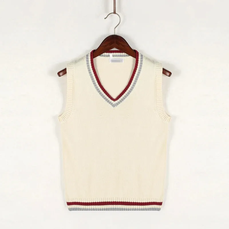 Ilooove Sweater Vest Men Thicken V-neck Sleeveless Knitted Sweaters Vests Striped Retro Preppy-style Simple Chic Loose Casual All-match