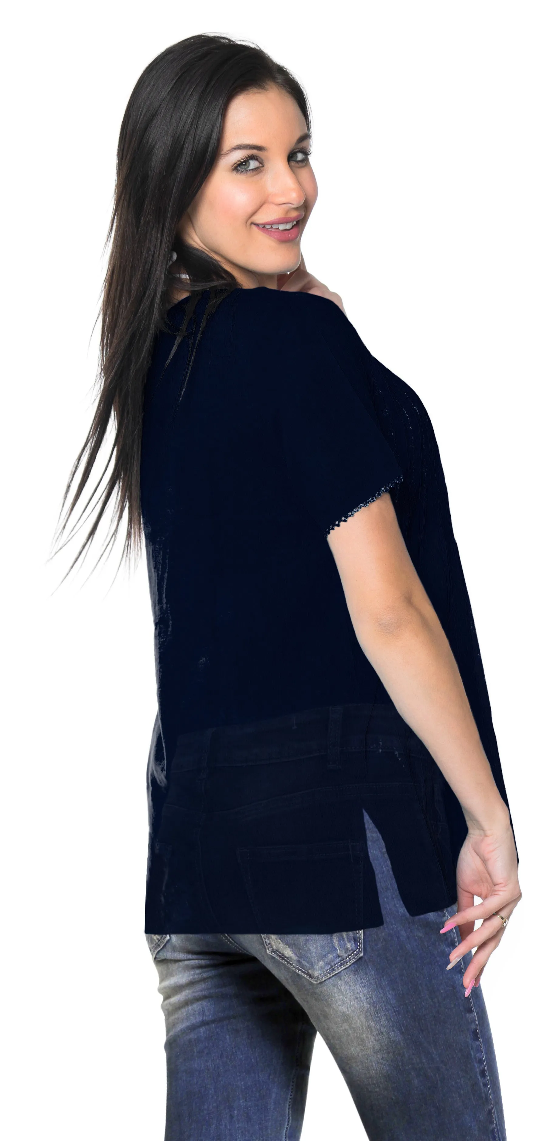 La Leela SOLID Tunic Top Blouse  Round Neck Short Sleeve Beach Coverup M