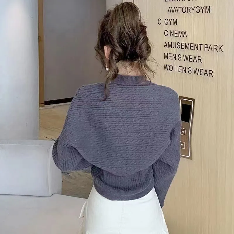 Lanfubeisi fall outfit men Knitted Vest Outer Shawl Cardigan Two-Piece Set Autumn and Winter Korean Style Half Turtleneck Light Mature Sweater for Women