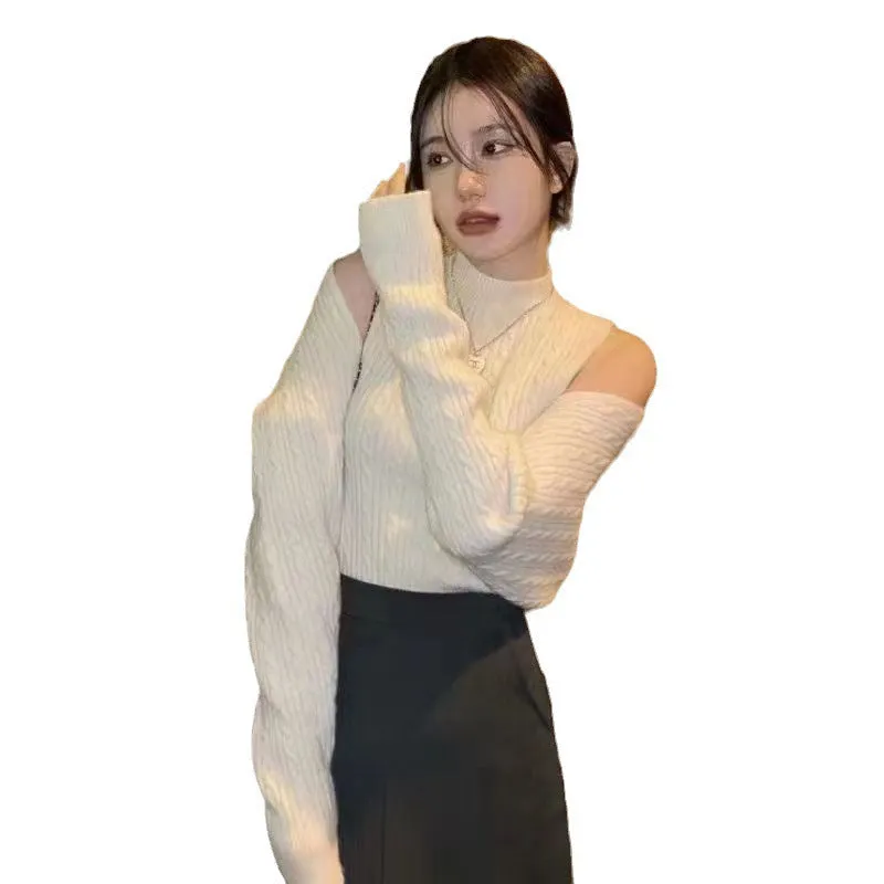 Lanfubeisi fall outfit men Knitted Vest Outer Shawl Cardigan Two-Piece Set Autumn and Winter Korean Style Half Turtleneck Light Mature Sweater for Women