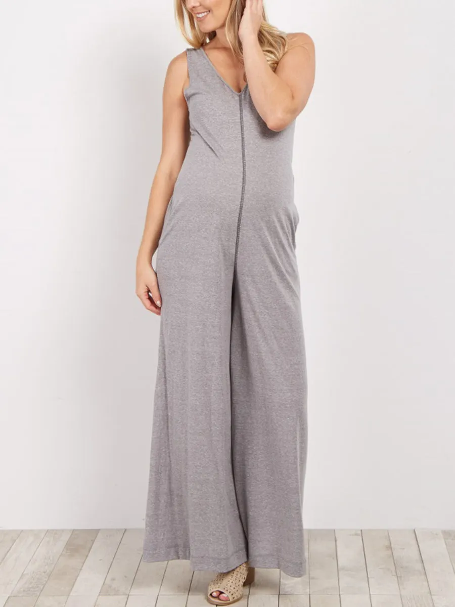 Maternity V-neck Vest Wide-leg Jumpsuit