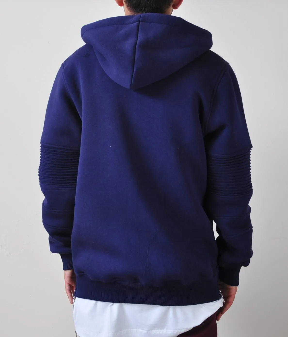 Men's Biker Front full Zipper and Side Zips Cotton Hoodie - Pintuck Sleeves