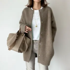 Nukty Women Overcoat Winter Ladies Elegant Round Collar Outerwear Long Sleeve Cardigan Solid Color Single-breasted Long Jacket