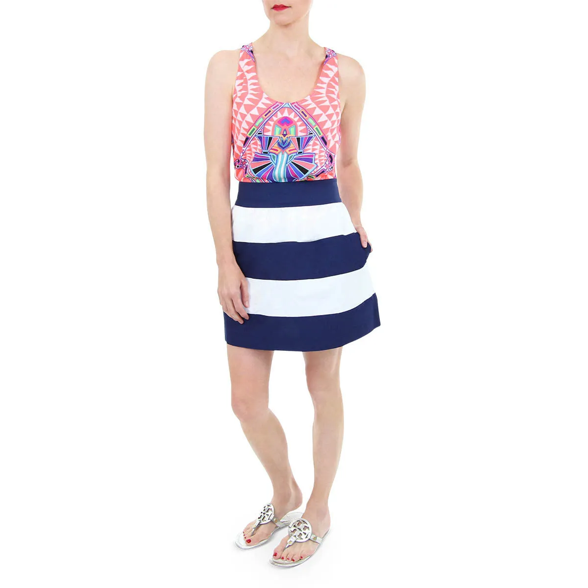 Olivia Skirt - Navy/White Stripe