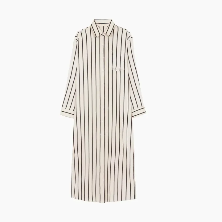Open Button Collar Shirt Style Line Full Dress J5890