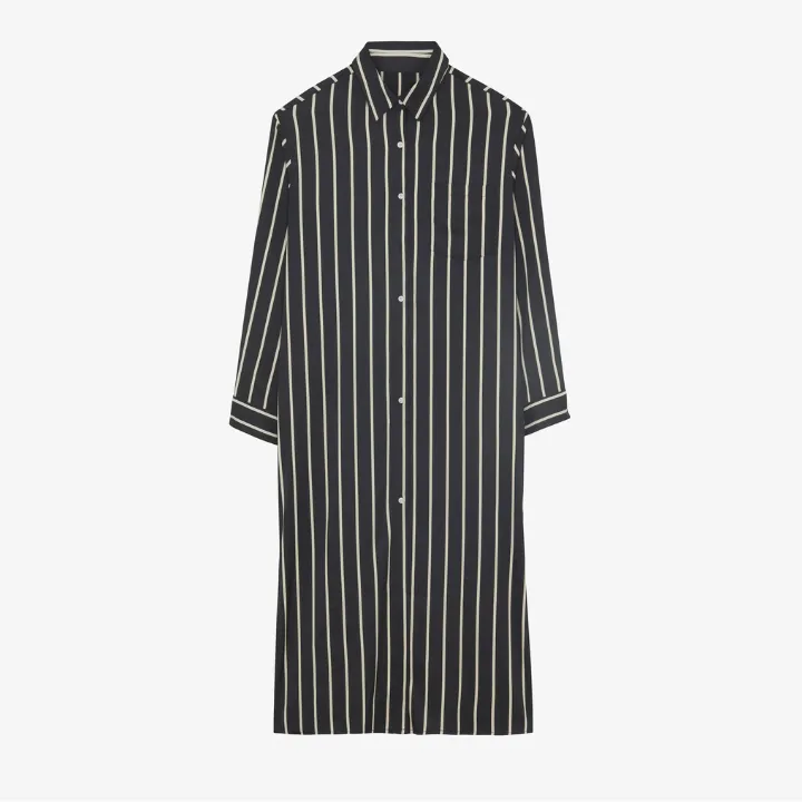Open Button Collar Shirt Style Line Full Dress J5890