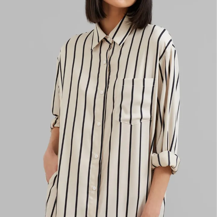 Open Button Collar Shirt Style Line Full Dress J5890