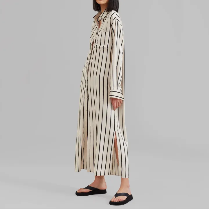 Open Button Collar Shirt Style Line Full Dress J5890
