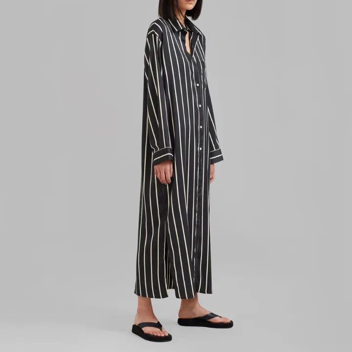 Open Button Collar Shirt Style Line Full Dress J5890