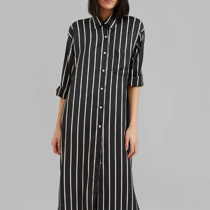 Open Button Collar Shirt Style Line Full Dress J5890