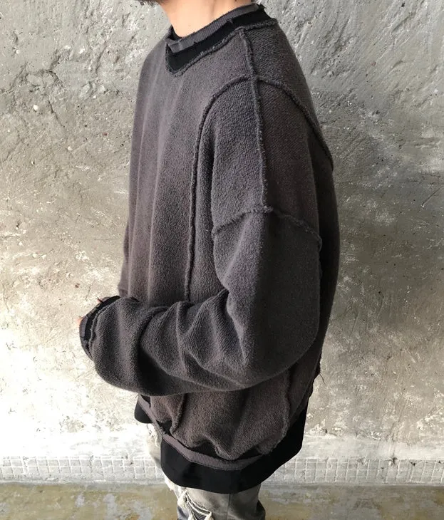 Oversize Original Stitching Raw Edges Round Neck Utility Sweater