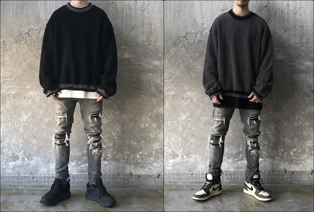 Oversize Original Stitching Raw Edges Round Neck Utility Sweater