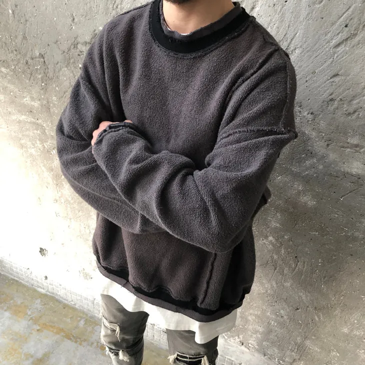 Oversize Original Stitching Raw Edges Round Neck Utility Sweater
