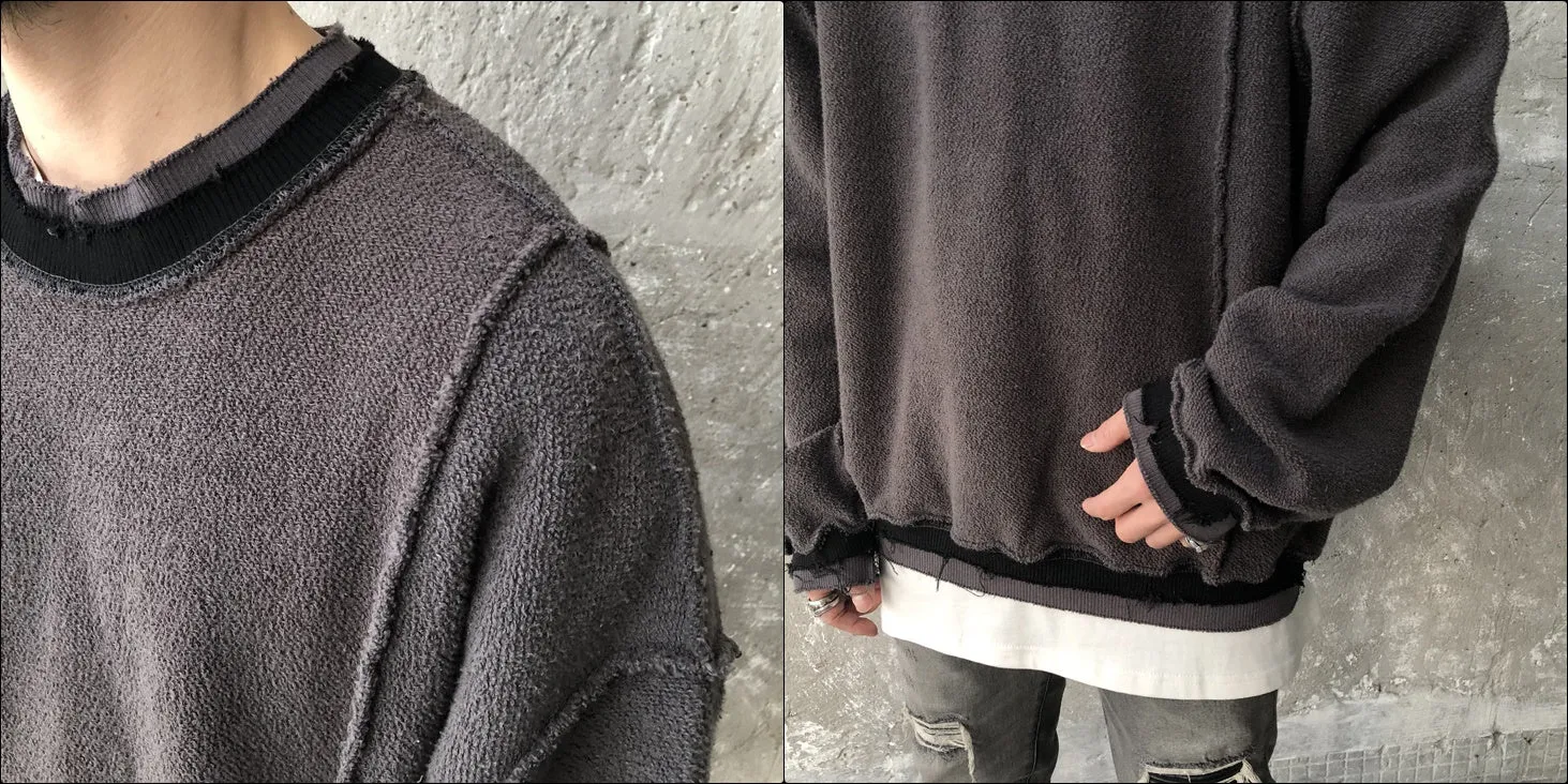 Oversize Original Stitching Raw Edges Round Neck Utility Sweater