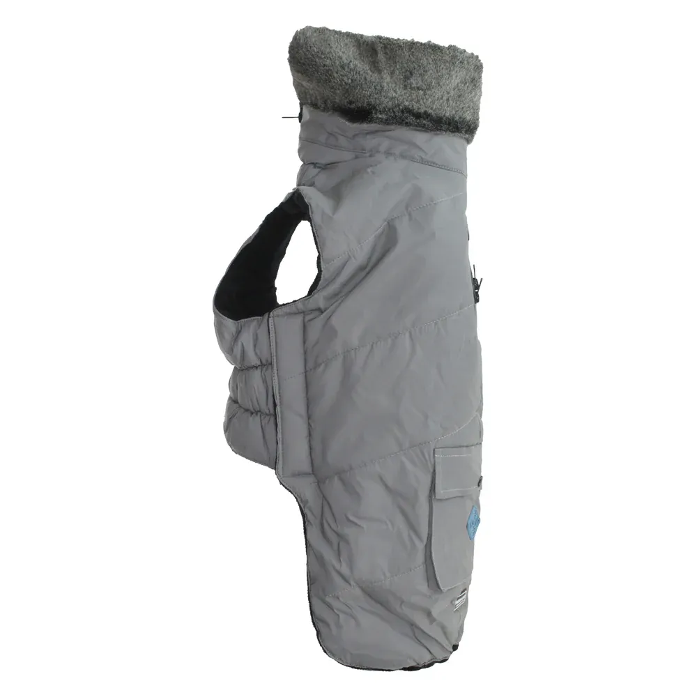 Pawpourri Reflexive Jacket with Faux Fur for Dogs (Grey)