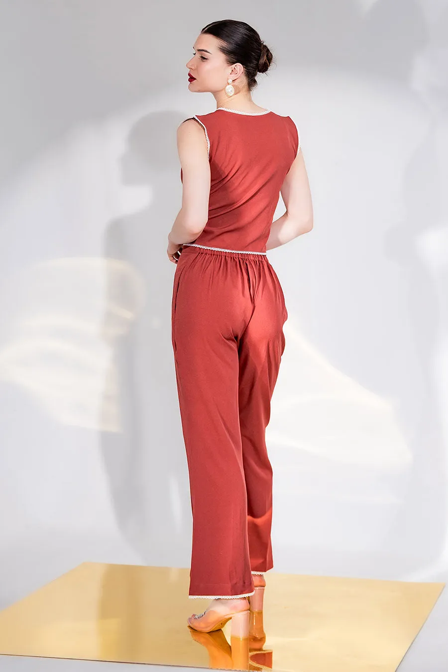 Rust Tyra Vest Top & Pant Co-Ord Set