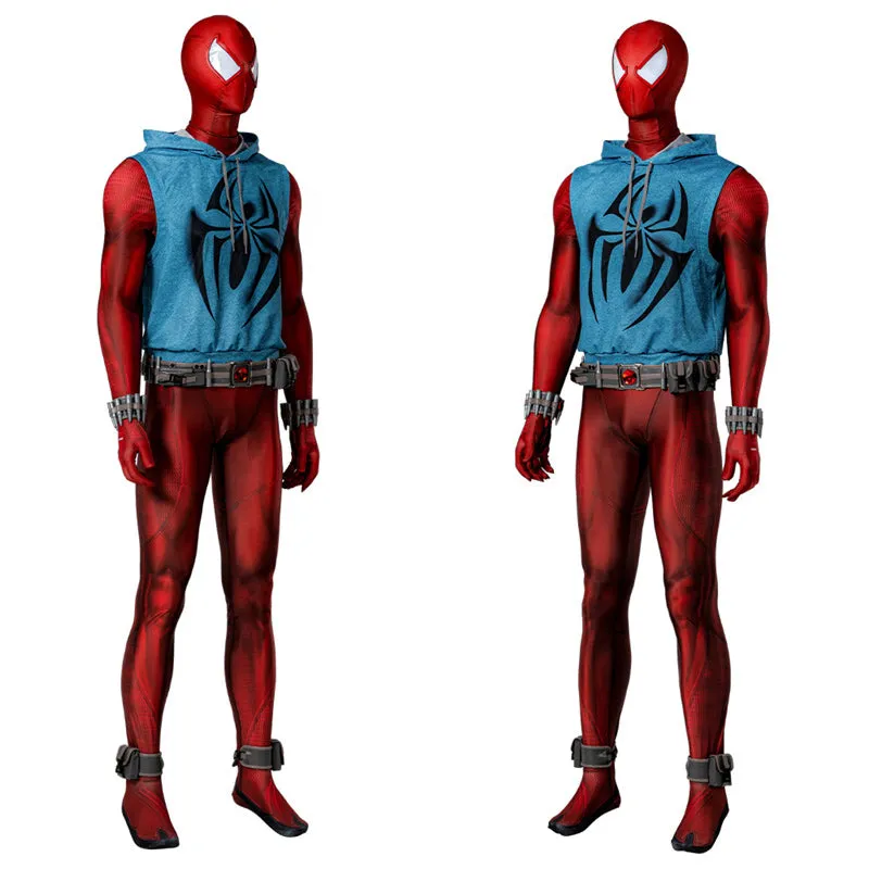 Scarlet Spider Ben Reily Cosplay Costume Spider Man Jumpsuit Vest Halloween Carnival Suit